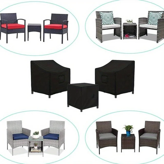 Main image of Black 3Piece Patio Furniture Cover Set, HeavyDuty Oxford Fabric Outdoor 2 Chairs Plus 1 Side Table Waterproof UVResistant Protector