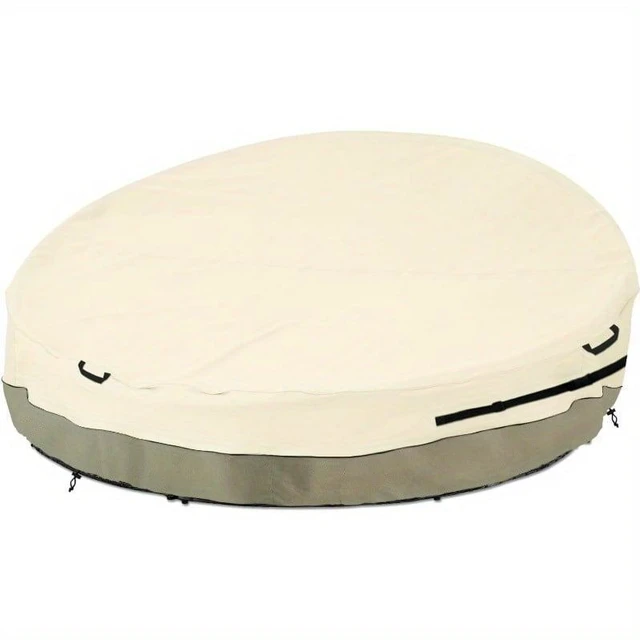 Main image of Beige & Sage Green Round Daybed Cover, HeavyDuty Oxford Fabric Waterproof UVResistant Outdoor Circular Lounge Daybed Protector