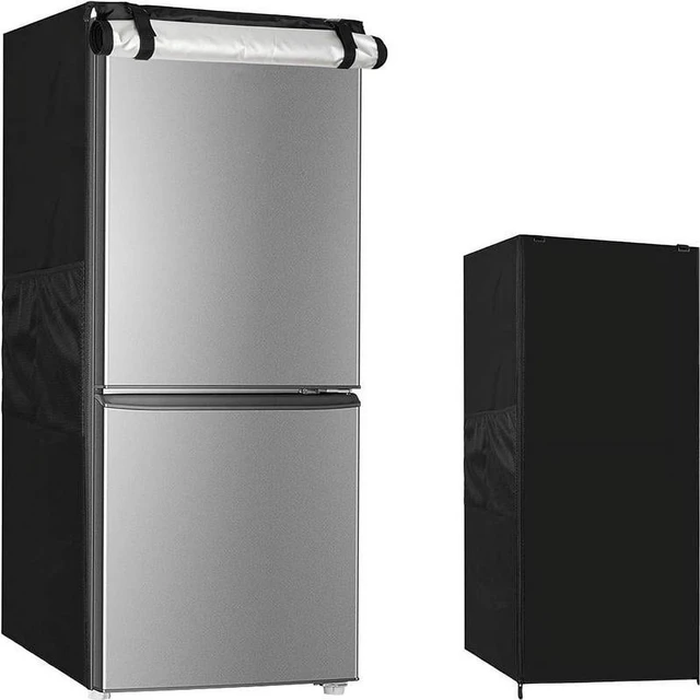 Main image of Black Upright Refrigerator Cover, HeavyDuty Oxford Fabric Waterproof UVResistant Outdoor Compact Double Door Fridge Protector with Side Pocket