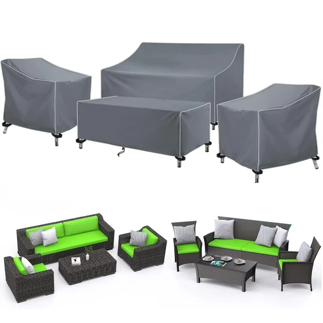 Main image of Grey 4Piece Patio Furniture Set Covers, HeavyDuty Oxford Fabric Waterproof UVResistant Outdoor Sofa Table Chair Protector Set