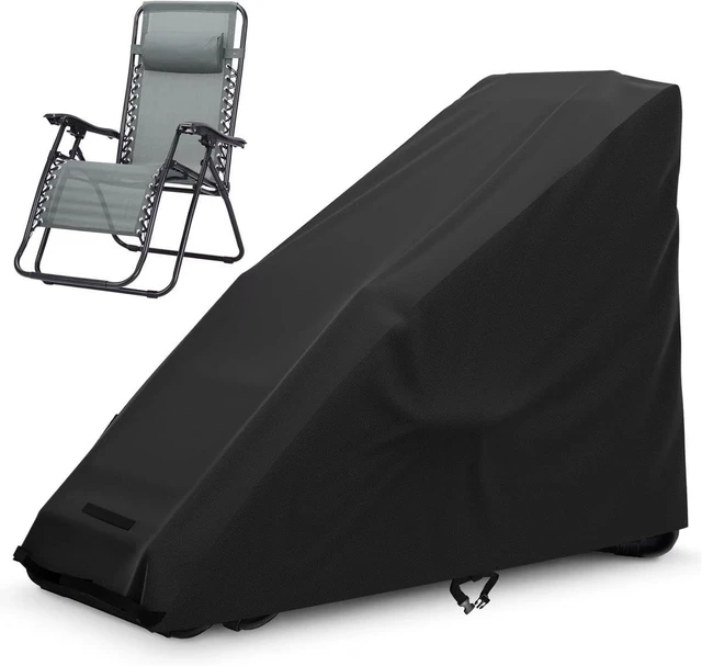 Main image of Black Stackable Folding Chair Cover, HeavyDuty Oxford Fabric Waterproof UVResistant Outdoor Stacked Folding Lounge Chair Protector