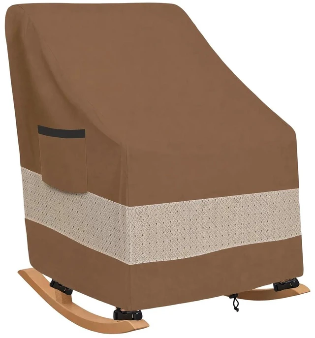 Main image of Brown TwoTone Outdoor Rocking Chair Cover, Silver Coated Inner with Coffee NonWoven Layer Waterproof UVResistant Patio Rocker Protector with Side Storage Pocket