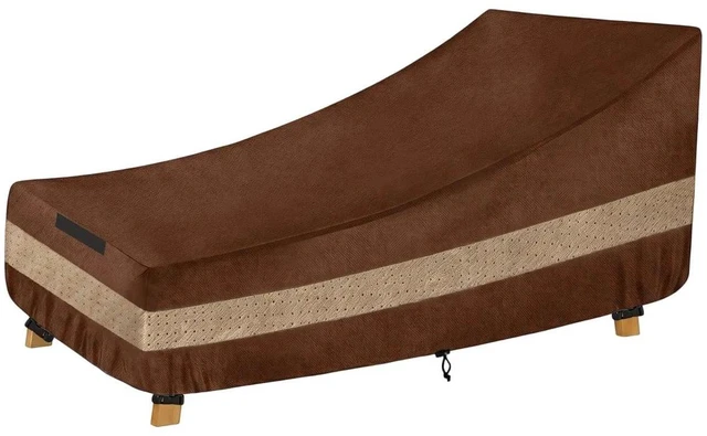 Main image of Brown TwoTone Outdoor Chaise Lounge Cover, SilverCoated Backing with Coffee NonWoven Trim Waterproof UVResistant Patio Lounge Protector with Carry Handle