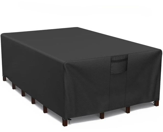 Main image of Black Rectangle Patio Furniture Set Cover, HeavyDuty Oxford Fabric Waterproof UVResistant Outdoor Rectangular Sofa Table Chair Protector with Storage Pocket