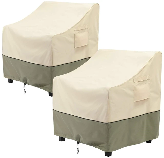 Main image of Beige And Green Patio Chair Covers 2 Pack, HeavyDuty Oxford Fabric Waterproof UVResistant Outdoor Armchair Protectors with Storage Pocket