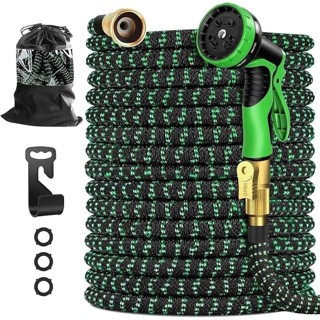Main image of Expandable Garden Hose Set, Flexible Water Hose with 8Function Spray Nozzle, Hose Hanger Storage Bag for Yard Watering Car Washing