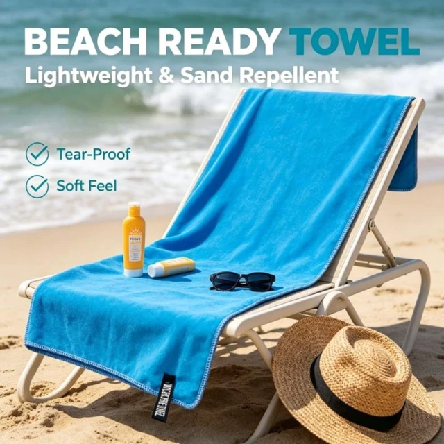 Main image of Double Sided Plush Microfiber Bath Towel, Quick Dry Beach Towel, Sweat Absorbent Outdoor Sports Towel