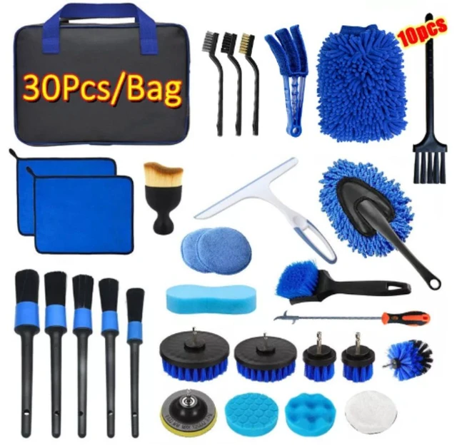 Main image of 40Pcs Blue Auto Detailing Cleaning Kit, Car Cleaning Brush Set with Wheel Hub Brush, Air Vent Brush, Sponge Polishing Pads and Portable Storage Tote Bag