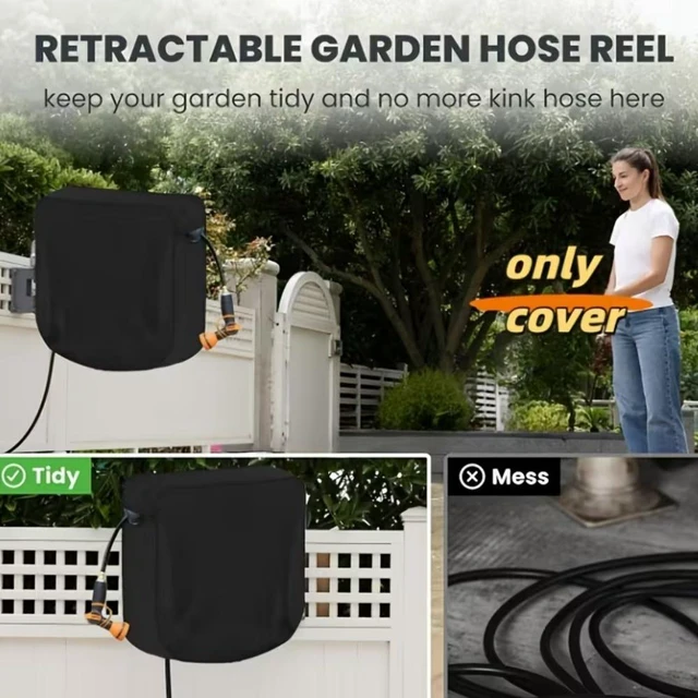 Main image of Square Garden Hose Reel Cover, Wall Mount Retractable Hose Reel Protective Cover, Thickened Wear-resistant Outdoor Cover, Easy Install for Yard Garden Lawn