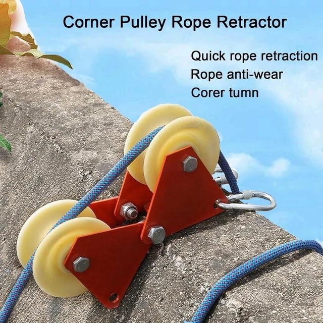 Main image of 90 Degree Angle Groove Wheel Rope Retract Pulley, Foldable Labor-Saving Aerial Work Cable Roller Edge Retractor with Hooks, Heavy Duty Lifting Pulley System