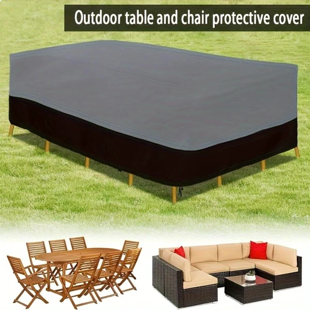 Main image of 1pc Outdoor Garden Furniture Cover, Waterproof UV Protection Square 210D Oxford Cloth Patio Dust Cover, Black & Gray Dual Color Outdoor Furniture Protector