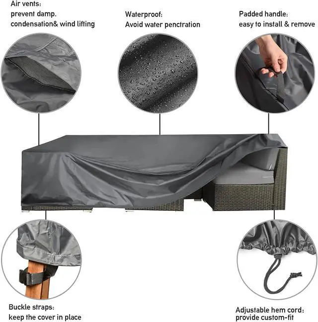 Alt view image 3 of 7 - Patio Furniture Cover Waterproof, Large Outdoor Sectional Sofa Cover for Deck, Lawn and Backyard, Heavy Duty Patio Cover for Outdoor Furniture