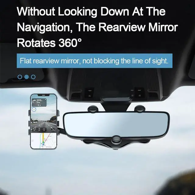 Alt view image 3 of 7 - 360° Car Rear View Mirror Mount Holder Stand for Apple iPhone Android Phone