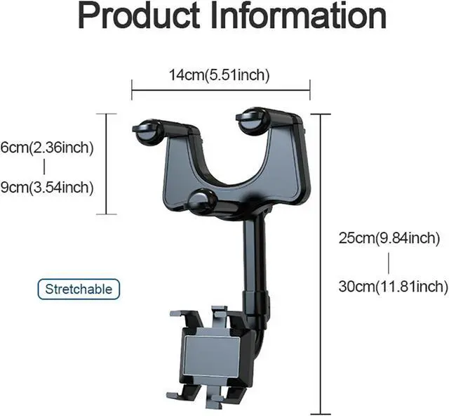 Alt view image 2 of 7 - 360° Car Rear View Mirror Mount Holder Stand for Apple iPhone Android Phone