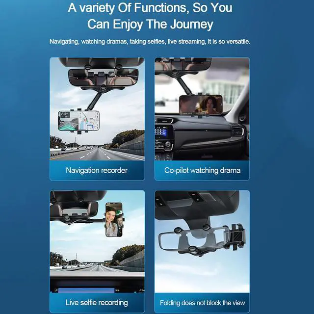 Alt view image 6 of 7 - 360° Car Rear View Mirror Mount Holder Stand for Apple iPhone Android Phone