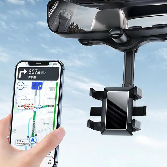 Alt view image 4 of 7 - 360° Car Rear View Mirror Mount Holder Stand for Apple iPhone Android Phone