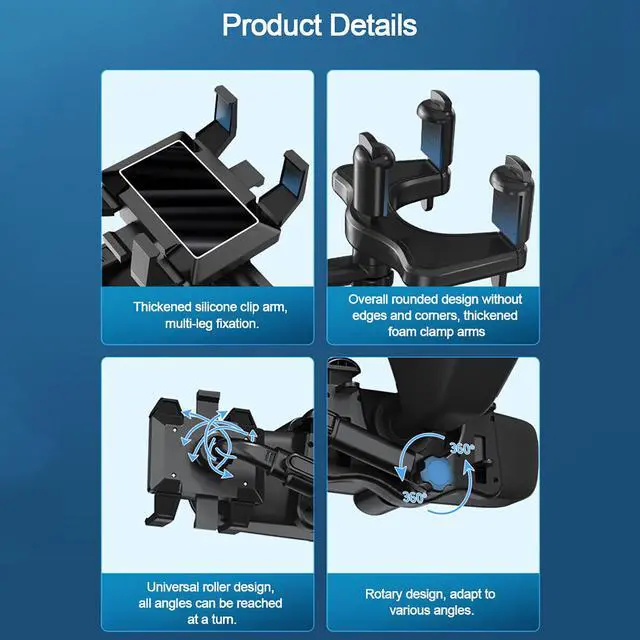 Alt view image 7 of 7 - 360° Car Rear View Mirror Mount Holder Stand for Apple iPhone Android Phone