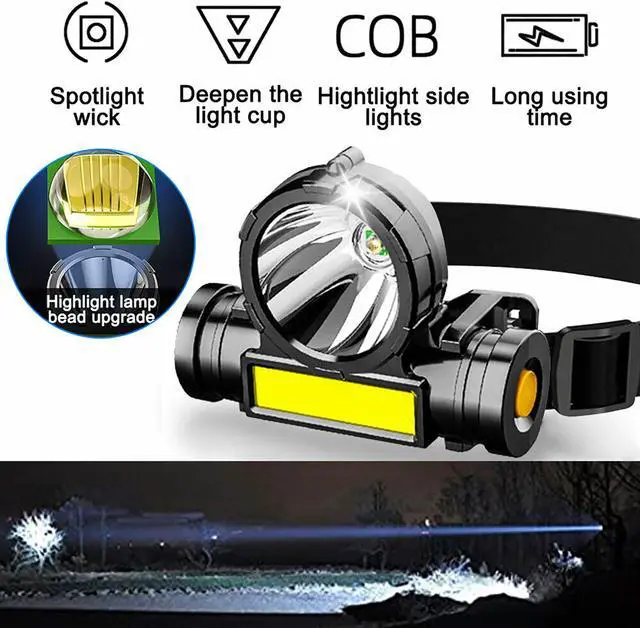 Alt view image 2 of 7 - Rechargeable LED Headlamp Headlight Head Band Torch Work Light Bar Flashlight