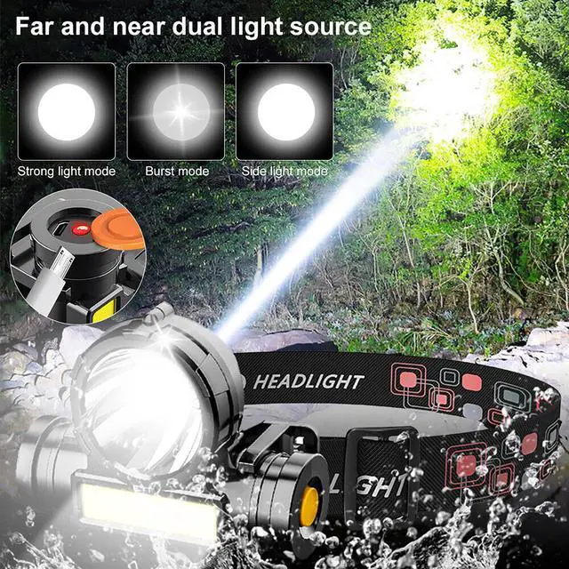 Alt view image 7 of 7 - Rechargeable LED Headlamp Headlight Head Band Torch Work Light Bar Flashlight