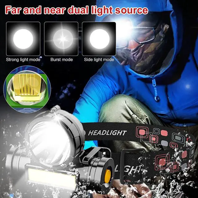 Alt view image 5 of 7 - Rechargeable LED Headlamp Headlight Head Band Torch Work Light Bar Flashlight