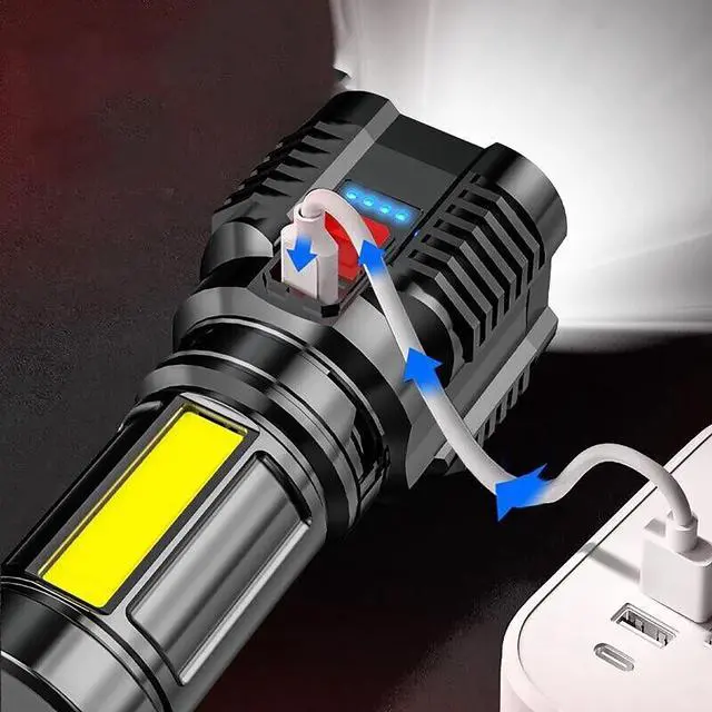 Alt view image 6 of 7 - Super Bright LED Torch Flashlight+USB Rechargeable Tactical Camping Outdoor Lamp