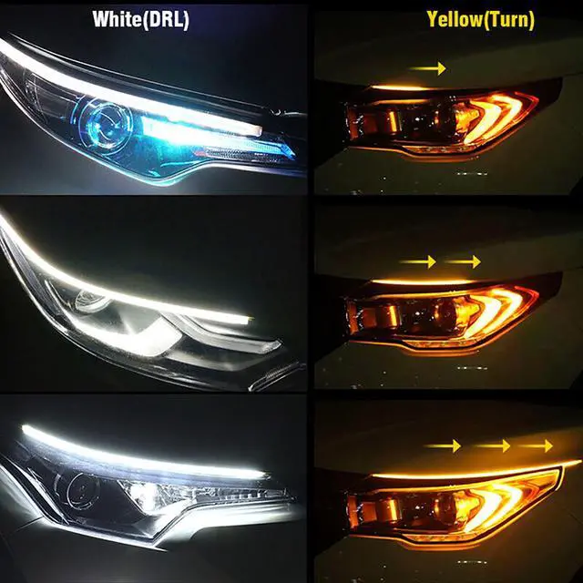 Alt view image 6 of 7 - 2pcs 60CM Slim Amber Sequential LED DRL Light Turn Signal Strip For Headlight