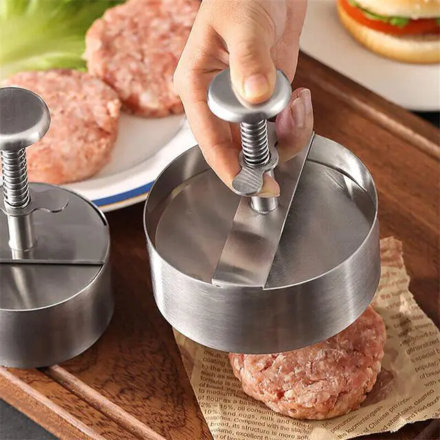 Alt view image 2 of 7 - Hamburger Patty Maker Press Stainless Non-Stick Round Manual Rice Ball Mold BBQ