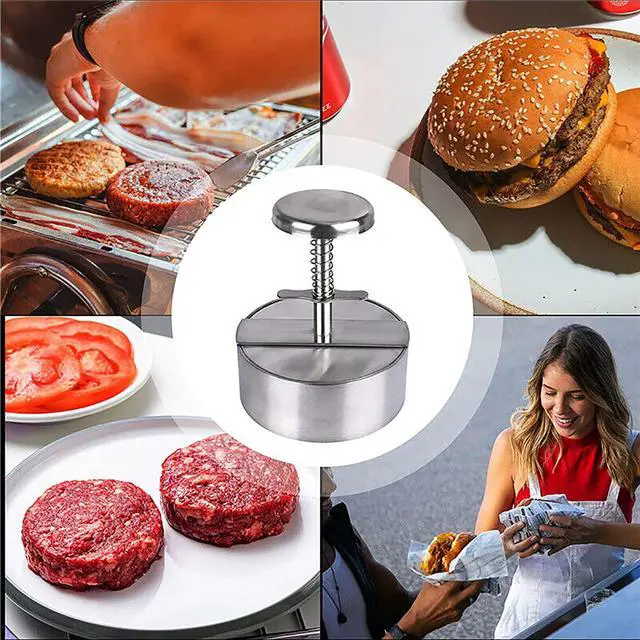 Alt view image 6 of 7 - Hamburger Patty Maker Press Stainless Non-Stick Round Manual Rice Ball Mold BBQ