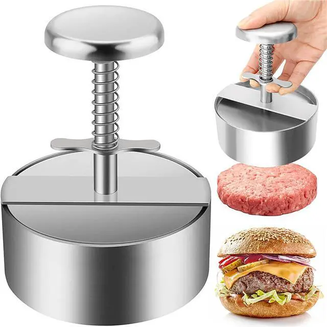Alt view image 5 of 7 - Hamburger Patty Maker Press Stainless Non-Stick Round Manual Rice Ball Mold BBQ