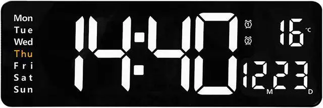 Alt view image 4 of 5 - Large LED Digital Wall Clock Temperature Date Day Display USB Remote Control