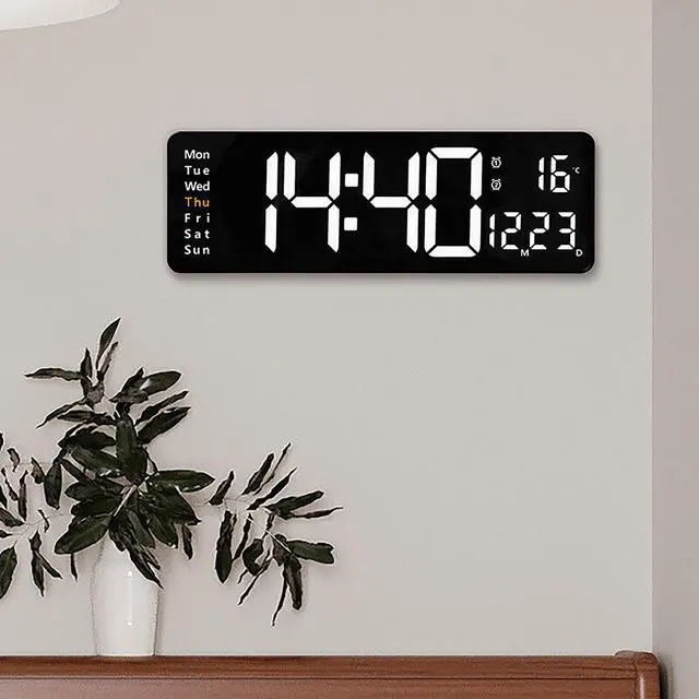Alt view image 2 of 5 - Large LED Digital Wall Clock Temperature Date Day Display USB Remote Control