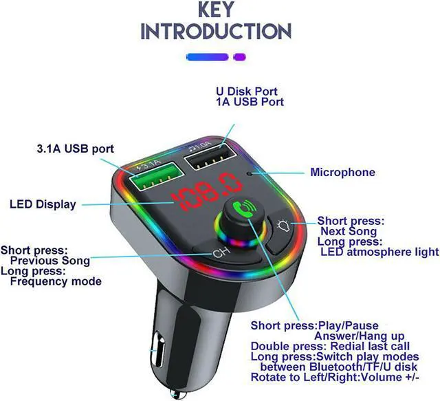 Alt view image 3 of 7 - Wireless Car Bluetooth FM Transmitter MP3 Audio USB Charger Adapter Handsfree