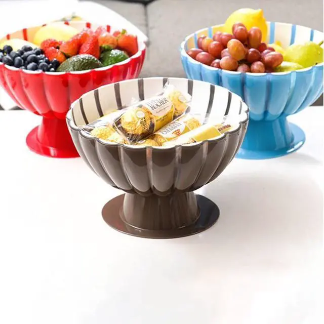 Alt view image 2 of 5 - Shell Shaped Footed Dessert Bowl, Transparent Blue Pedestal Serving Bowl, Plastic Decorative Fruit Bowl for Ice Cream, Salad, Snack, Home Party Table Decor