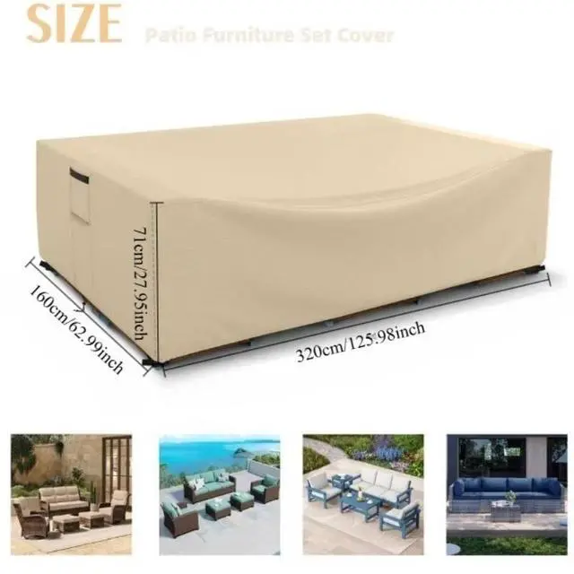 Alt view image 2 of 6 - Rectangular Patio Furniture Set Cover, HeavyDuty Oxford Fabric Outdoor Sectional Sofa Table Protector, Waterproof UVTear Resistant AllWeather Furniture Cover with Adjustable Buckle Straps, Beige