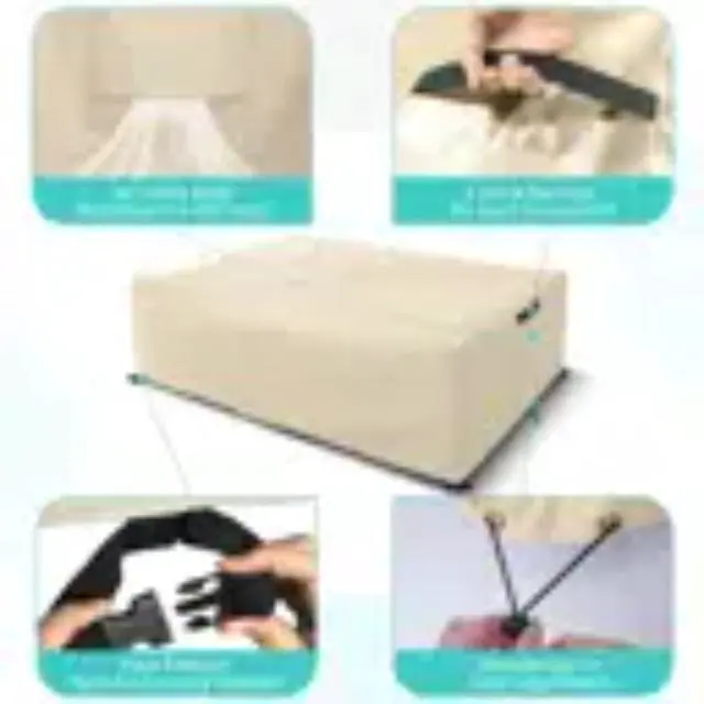 Alt view image 4 of 6 - Rectangular Patio Furniture Set Cover, HeavyDuty Oxford Fabric Outdoor Sectional Sofa Table Protector, Waterproof UVTear Resistant AllWeather Furniture Cover with Adjustable Buckle Straps, Beige
