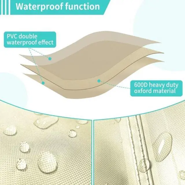 Alt view image 6 of 6 - Rectangular Patio Furniture Set Cover, HeavyDuty Oxford Fabric Outdoor Sectional Sofa Table Protector, Waterproof UVTear Resistant AllWeather Furniture Cover with Adjustable Buckle Straps, Beige