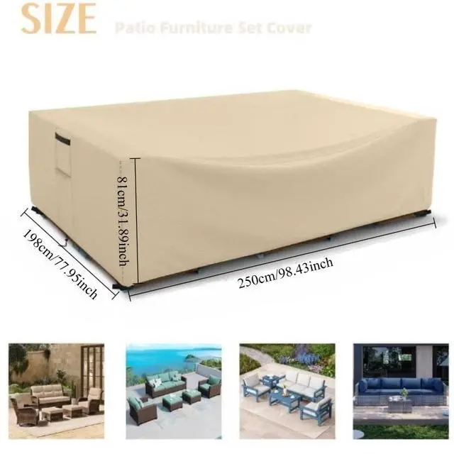 Alt view image 4 of 6 - Rectangular Patio Furniture Set Cover, HeavyDuty Oxford Fabric Outdoor Sectional Sofa Table Protector, Waterproof UVTear Resistant AllWeather Furniture Cover with Adjustable Buckle Straps, Beige