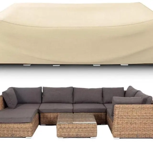 Main image of Rectangular Patio Furniture Set Cover, HeavyDuty Oxford Fabric Outdoor Sectional Sofa Table Protector, Waterproof UVTear Resistant AllWeather Furniture Cover with Adjustable Buckle Straps, Beige