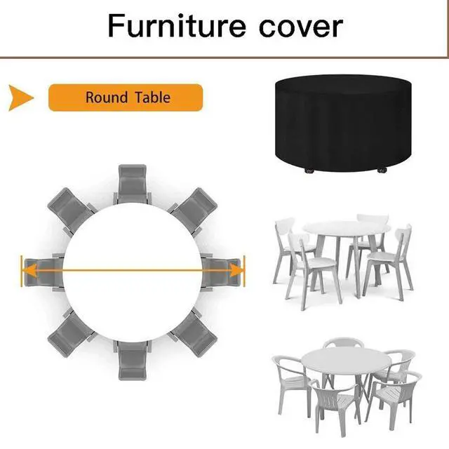 Alt view image 3 of 5 - Round Patio Furniture Cover, HeavyDuty Oxford Fabric Outdoor Round Table Chair Set Protector, Waterproof UVTear Resistant AllWeather Cover with Adjustable Buckle Straps & Side Handle, Black