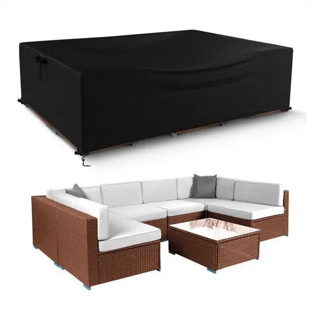 Alt view image 2 of 5 - Rectangular Patio Furniture Set Cover, HeavyDuty Oxford Fabric Outdoor Table & Chair Set Protector, Waterproof UVTear Resistant AllWeather Cover with Adjustable Buckle Straps & Side Handle, Black