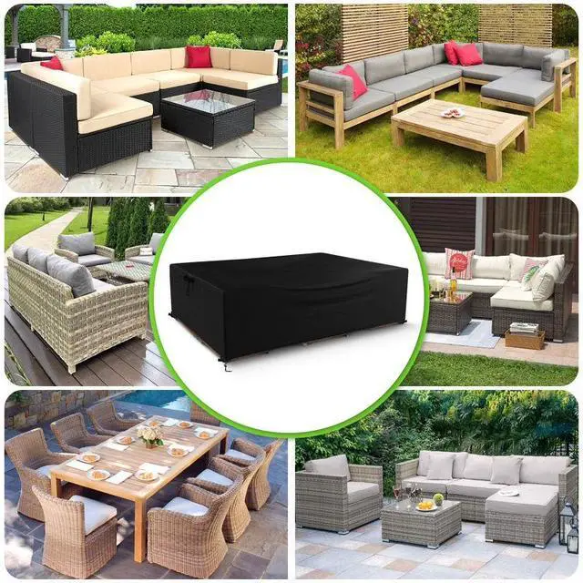 Alt view image 4 of 5 - Rectangular Patio Furniture Set Cover, HeavyDuty Oxford Fabric Outdoor Table & Chair Set Protector, Waterproof UVTear Resistant AllWeather Cover with Adjustable Buckle Straps & Side Handle, Black