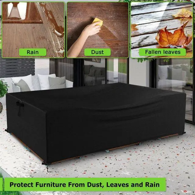 Alt view image 5 of 5 - Rectangular Patio Furniture Set Cover, HeavyDuty Oxford Fabric Outdoor Table & Chair Set Protector, Waterproof UVTear Resistant AllWeather Cover with Adjustable Buckle Straps & Side Handle, Black