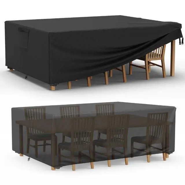 Alt view image 2 of 6 - Rectangular Patio Furniture Set Cover, HeavyDuty Oxford Fabric Outdoor Table & Chair Set Protector, Waterproof UVTear Resistant AllWeather Cover with Adjustable Buckle Straps & Side Handle, Black