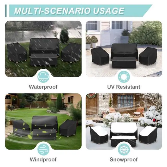 Alt view image 2 of 5 - 4Pack Black Patio Furniture Cover Set, Waterproof AllWeather Outdoor Conversation Set Protector