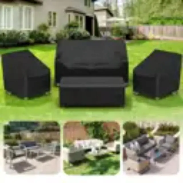 Alt view image 4 of 5 - 4Pack Black Patio Furniture Cover Set, Waterproof AllWeather Outdoor Conversation Set Protector