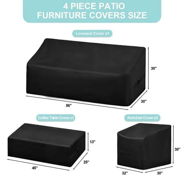 Alt view image 5 of 5 - 4Pack Black Patio Furniture Cover Set, Waterproof AllWeather Outdoor Conversation Set Protector