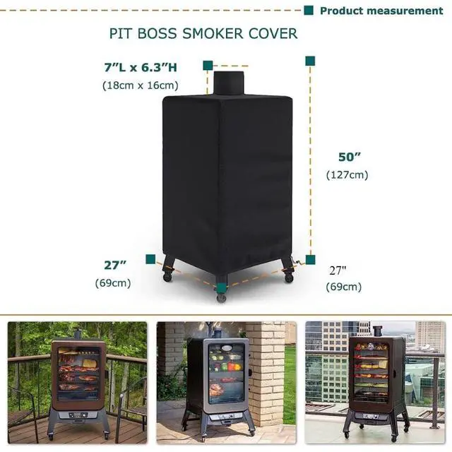 Alt view image 2 of 5 - Vertical Smoker Cover, HeavyDuty Oxford Fabric Outdoor Electric Smoker Protector with Chimney Opening, Waterproof UVTear Resistant AllWeather BBQ Smoker Cover with Drawstring Closure, Black