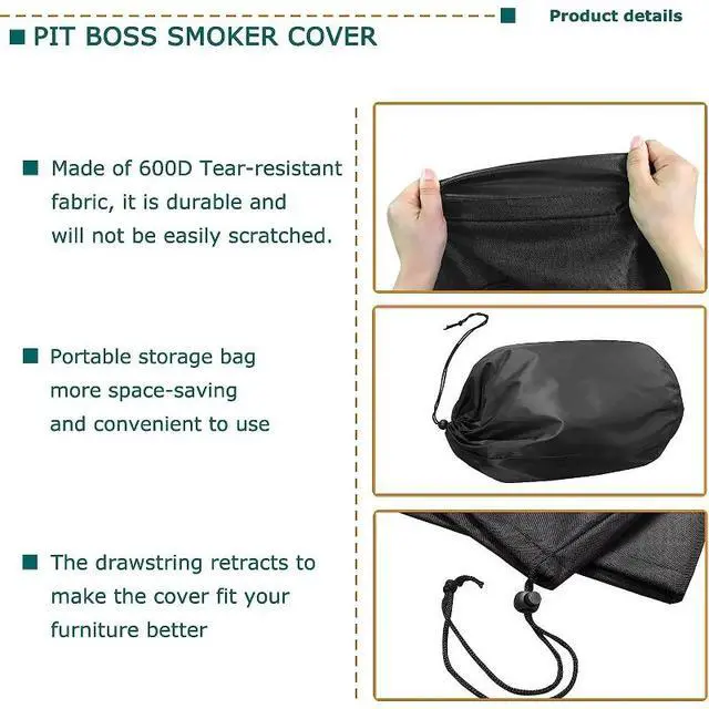 Alt view image 3 of 5 - Vertical Smoker Cover, HeavyDuty Oxford Fabric Outdoor Electric Smoker Protector with Chimney Opening, Waterproof UVTear Resistant AllWeather BBQ Smoker Cover with Drawstring Closure, Black