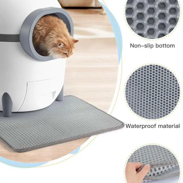 Alt view image 3 of 5 - Double Layer Cat Litter Mat, Honeycomb Design Cat Litter Trapping Mat, Waterproof NonSlip Cat Litter Box Mat, Easy to Clean Litter Catcher Mat for Indoor Cats, Grey