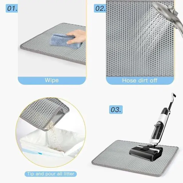 Alt view image 5 of 5 - Double Layer Cat Litter Mat, Honeycomb Design Cat Litter Trapping Mat, Waterproof NonSlip Cat Litter Box Mat, Easy to Clean Litter Catcher Mat for Indoor Cats, Grey